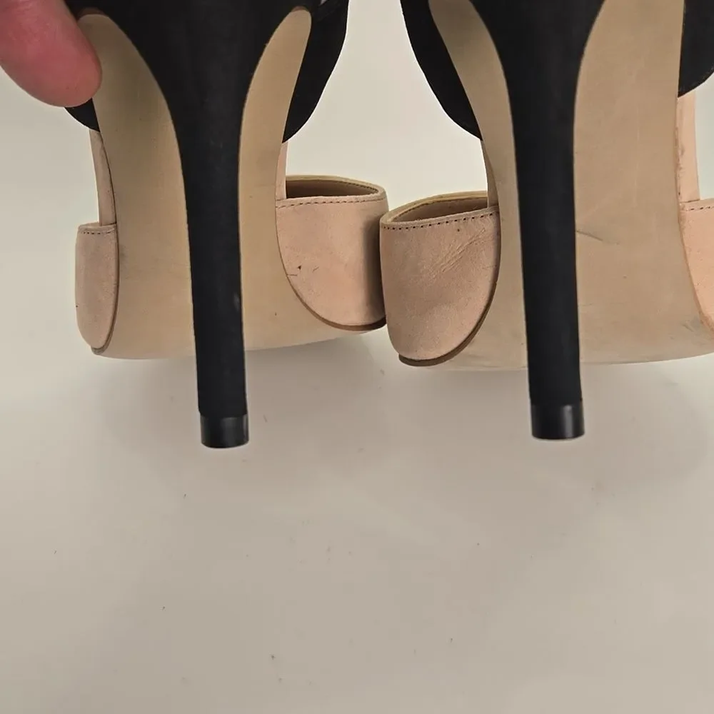 Luxe by JustFab Keane Black and Tan Pointed-Toe Suede Stilettos Heels Sz 8 Chic